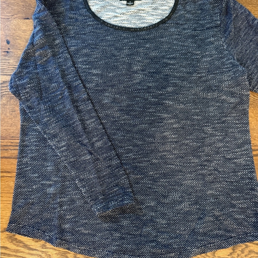 Forever 21 Navy and White Knit pullover with black leather collar trim